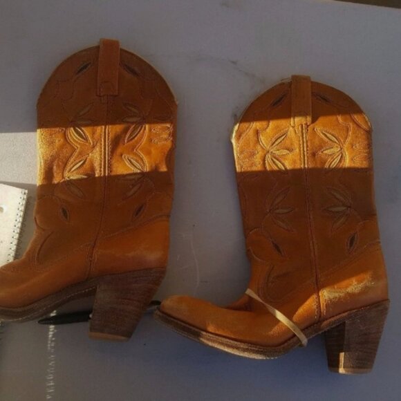 VTG DINGO ACME WOMEN'S TAN MARBLED LEATHER WESTERN sz6.5 COWBOY BOOTS RS 40402 - Picture 2 of 12
